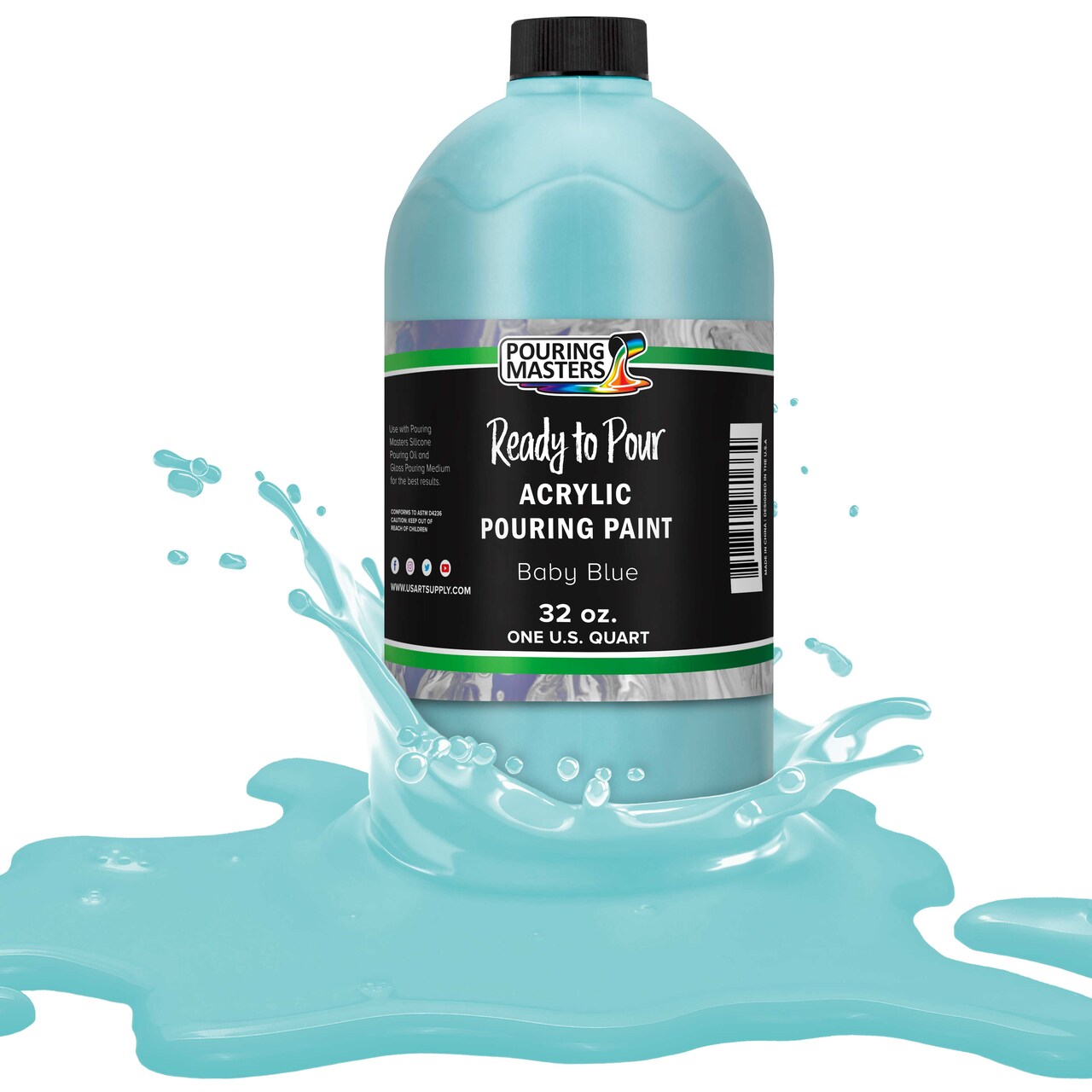 Pouring Masters Baby Blue Ready to Pour Acrylic Pouring Paint - Premium 32-Ounce Pre-Mixed Fluid Acrylic Paint - Fluid Art Supplies for Canvas, Wood, Paper, Tile & Rocks